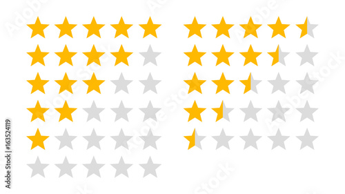 Product rating or customer review with gold stars and half star flat vector icons for apps and websites photo