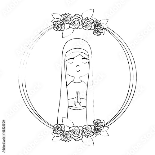 frame with virgin mary icon over white background vector illustration