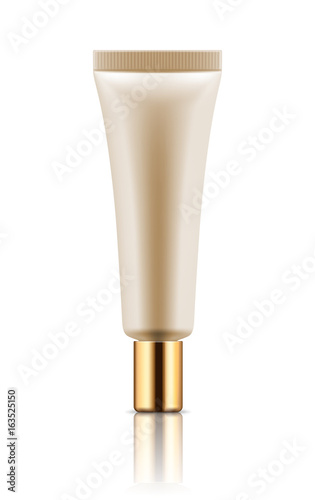 Vector blank template. Empty and clean tube with cap for cosmetic cream or body lotion. Realistic 3d white plastic container for care face and beauty skin or medical gel. Mock-up of package.