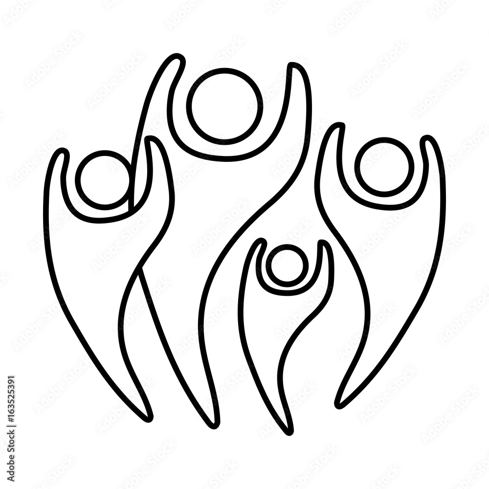 Abstract human figures with hands raised icon over white background vector illustration Abstract human figures with hands raised icon over white background vector illustration