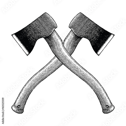 Ax crossed hand drawing engraving illustration