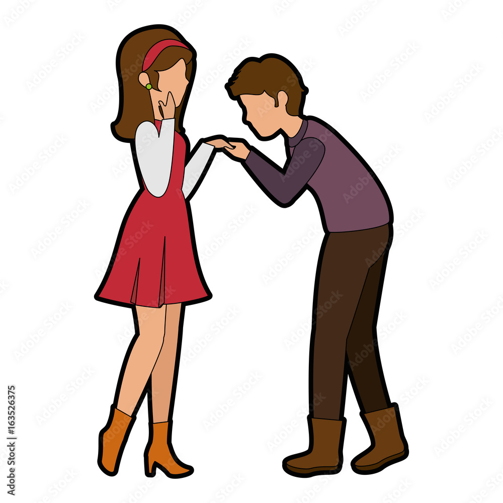 Couple of lovers in proposal of marriage icon over white background colorful design vector illustration Couple of lovers in proposal of marriage icon over white background colorful design vector illustration