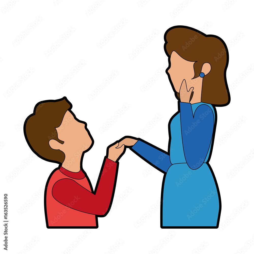 Couple of lovers in proposal of marriage icon over white background colorful design vector illustration Couple of lovers in proposal of marriage icon over white background colorful design vector illustration