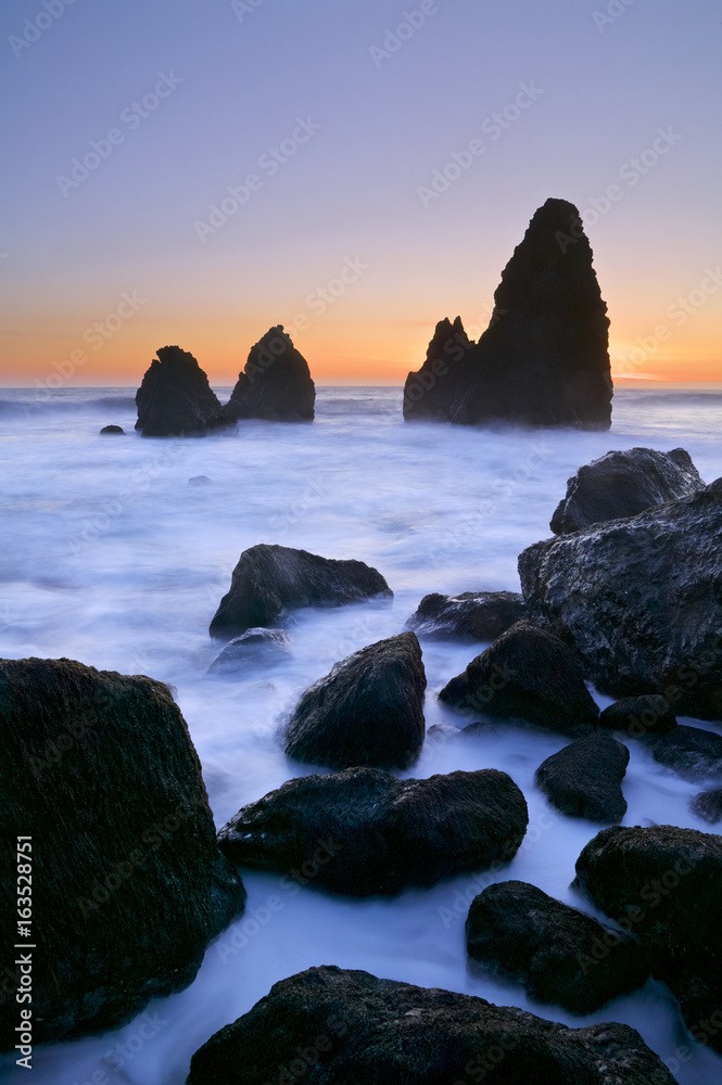 Sea stacks at Rodeo Cove, Golden Gate NRA, Marin Headlands, San Francisco, California, USA
