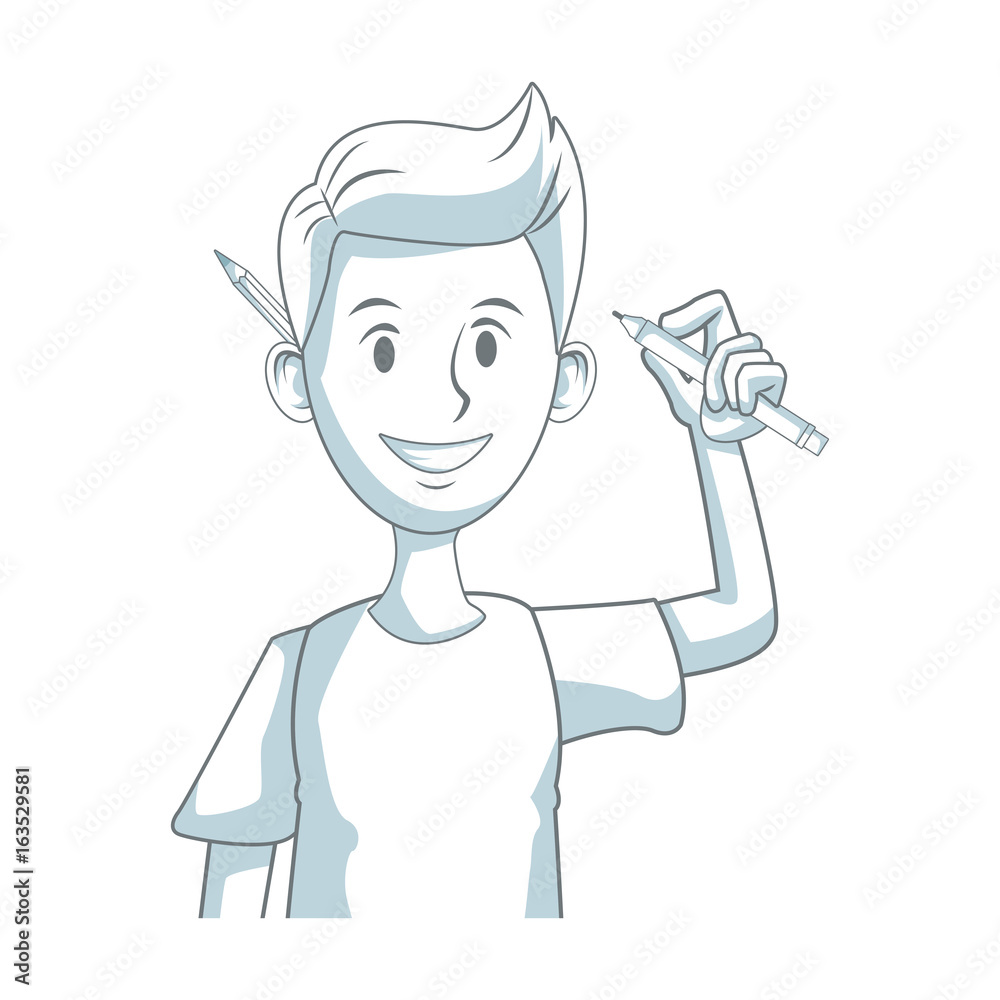 young man character design programmer with pencil