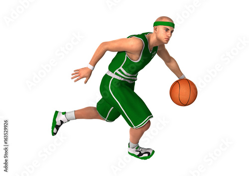 3D Rendering Basketball Player on White