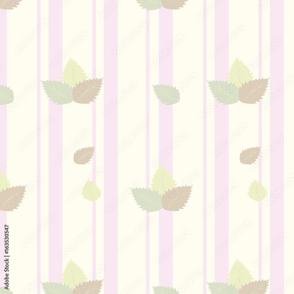 Pattern wallpaper with soft color stripes and leaves.