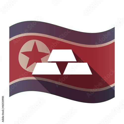 Long shadow North Korea flag with three gold bullions