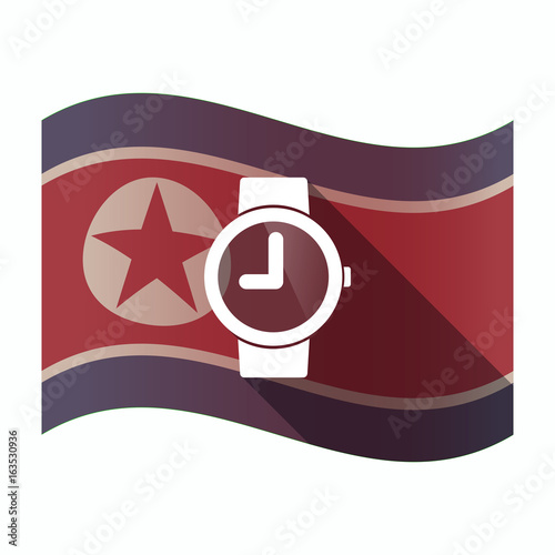 Long shadow North Korea flag with a wrist watch