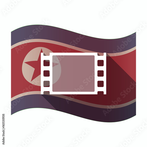 Long shadow North Korea flag with a film photogram