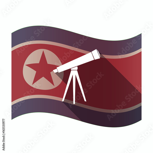 Long shadow North Korea flag with a telescope