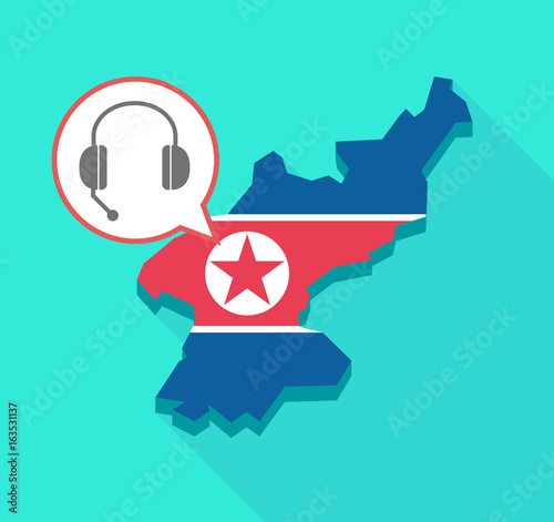 Long shadow North Korea map with  a hands free phone device