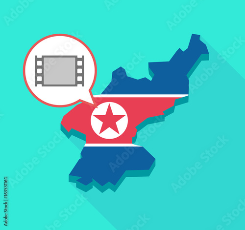 Long shadow North Korea map with a film photogram