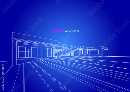modern structure architecture abstract drawing, 3d illustration vector
