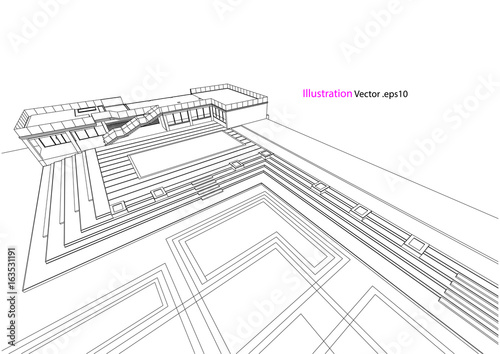 modern structure architecture abstract drawing, 3d illustration vector