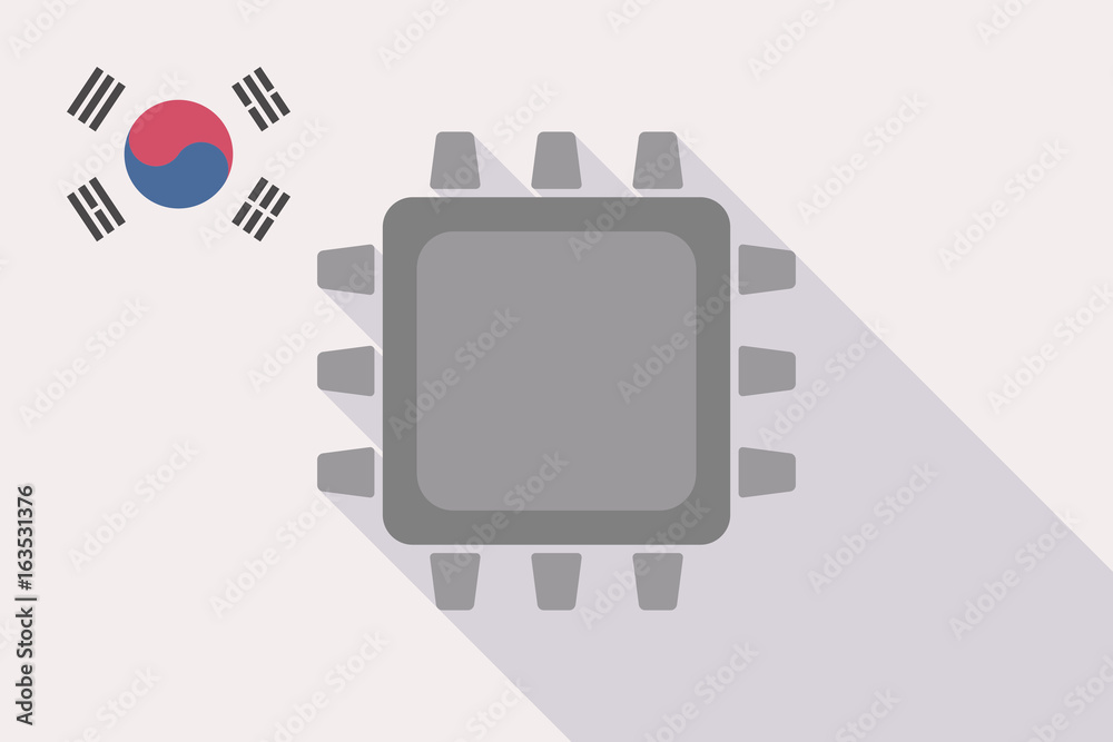Long shadow South Korea flag with a cpu Long shadow South Korea flag with a cpu