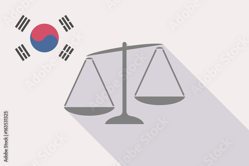 Long shadow South Korea flag with  an unbalanced weight scale