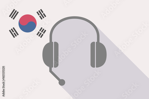 Long shadow South Korea flag with  a hands free phone device