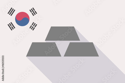 Long shadow South Korea flag with three gold bullions