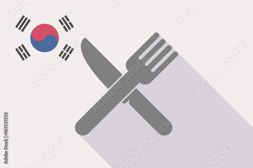 Long shadow South Korea flag with a knife and a fork