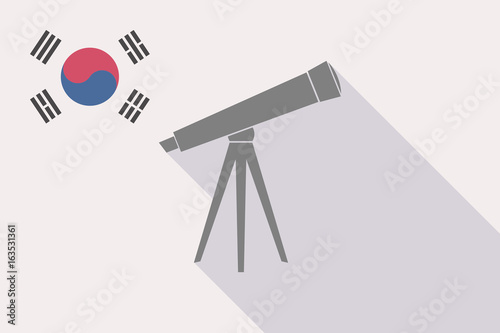 Long shadow South Korea flag with a telescope