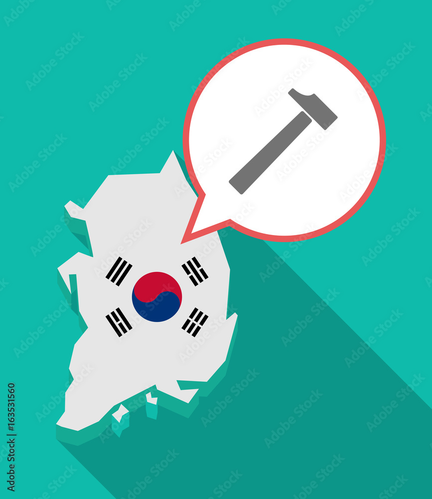 Naklejka Long shadow South Korea map with a hammer