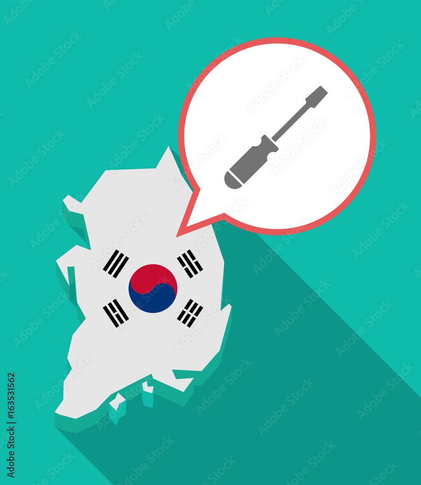 Long shadow South Korea map with a screwdriver