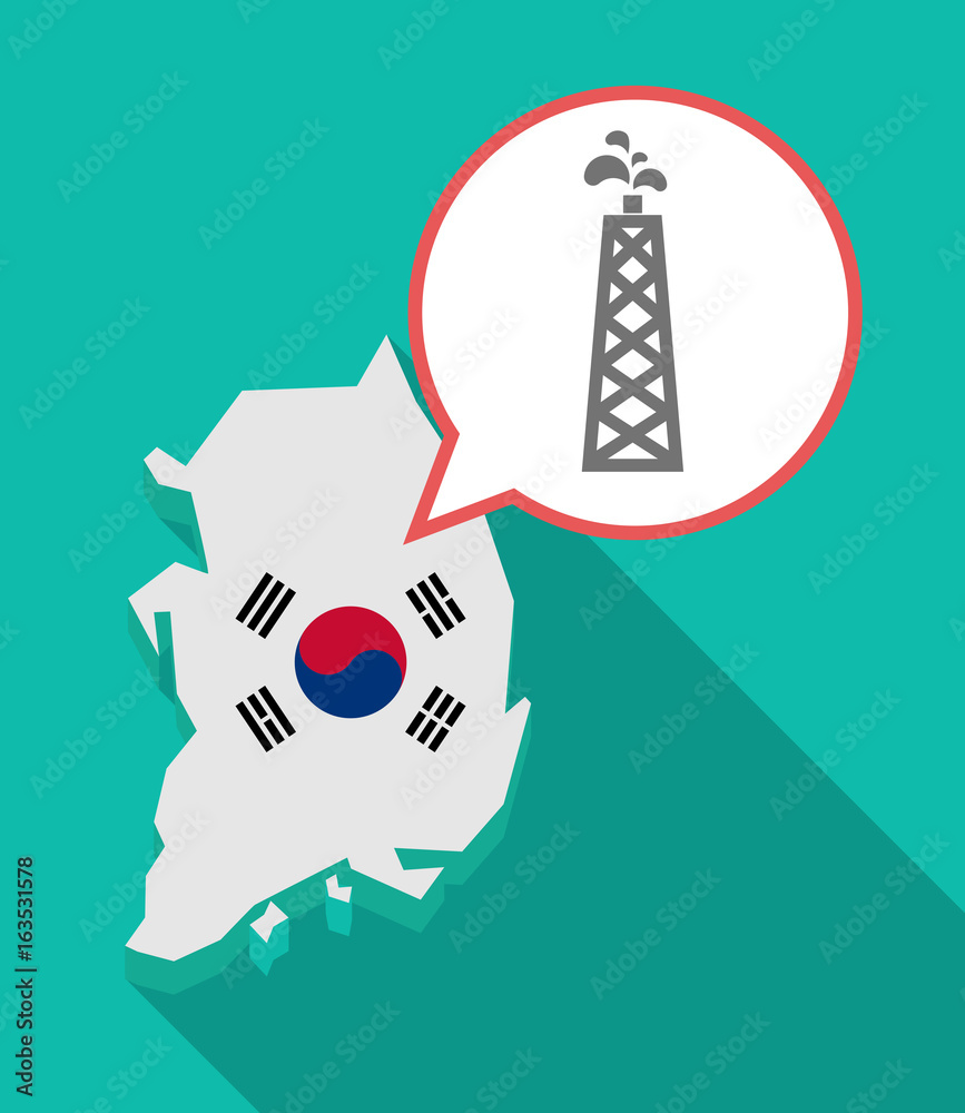 Long shadow South Korea map with an oil tower Long shadow South Korea map with an oil tower