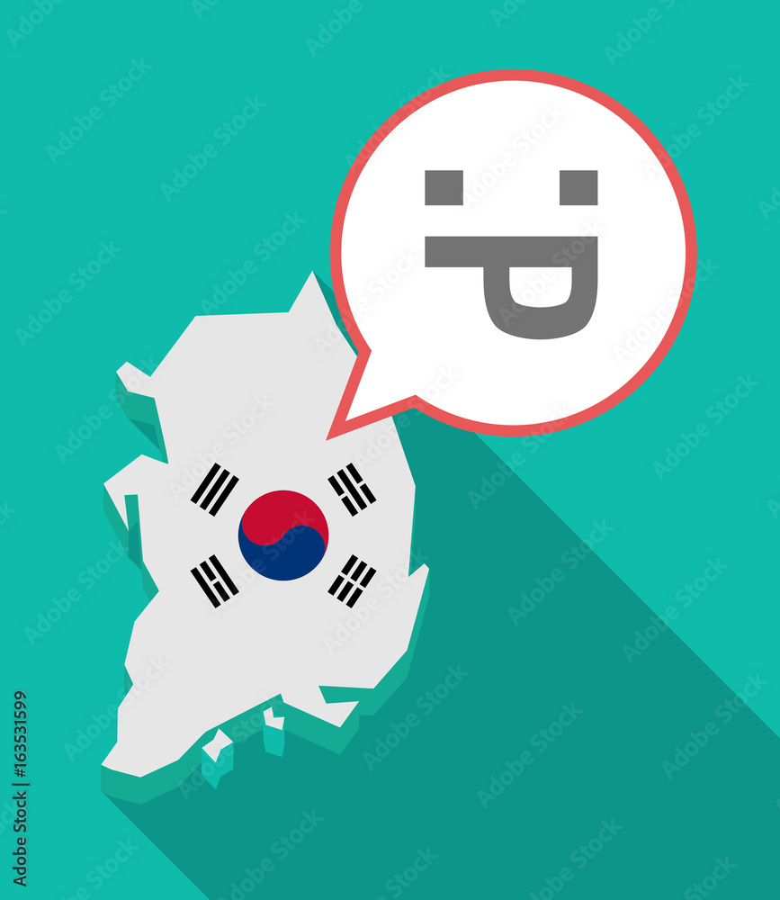 Long shadow South Korea map with a sticking out tongue text face