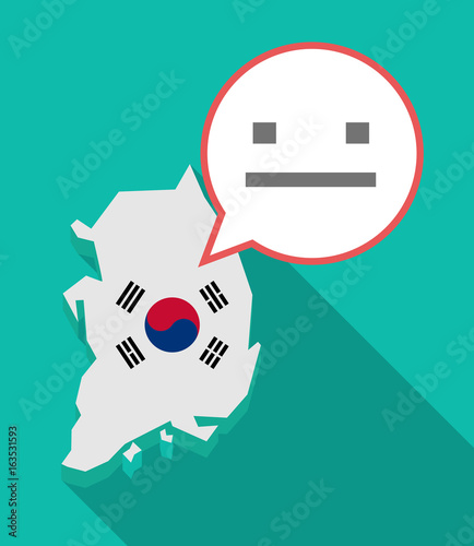 Long shadow South Korea map with a emotionless text face