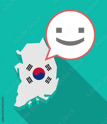 Long shadow South Korea map with a smile text face