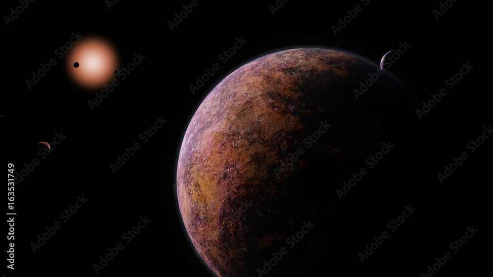 Fototapeta premium exoplanets orbiting a red dwarf star