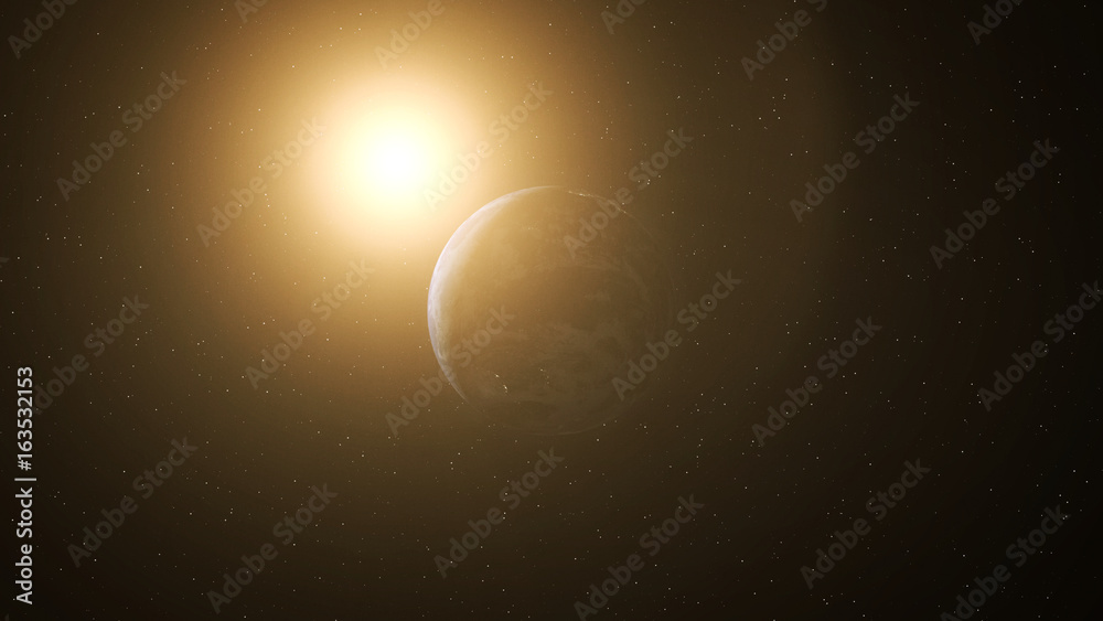 Realistic Earth at Night and Sun Flares around Asia
