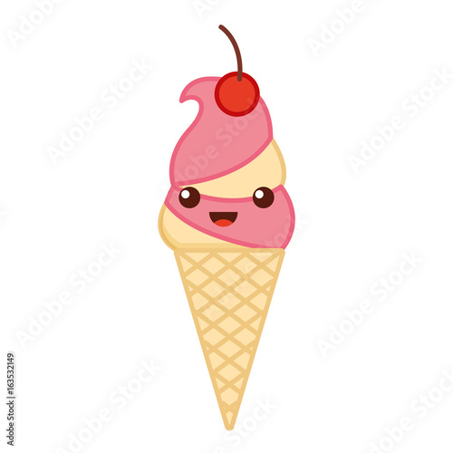 Delicious ice cream cone kawaii character vector illustration design