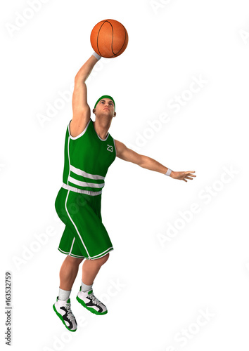 3D Rendering Basketball Player on White