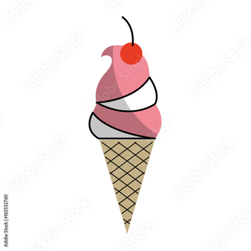 Delicious ice cream cone vector illustration design