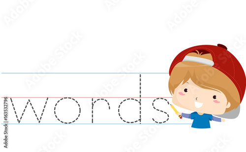 Kid Boy Tracing Words Pencil