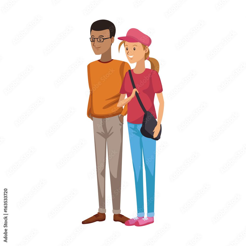 couple of students african guy and the girl on a white background