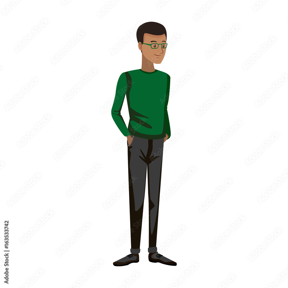 cartoon guy student standing in casual clothes