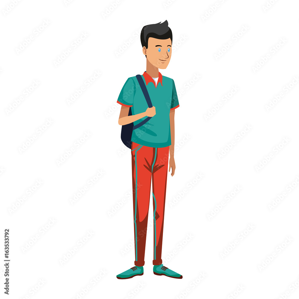cartoon guy student standing in casual clothes