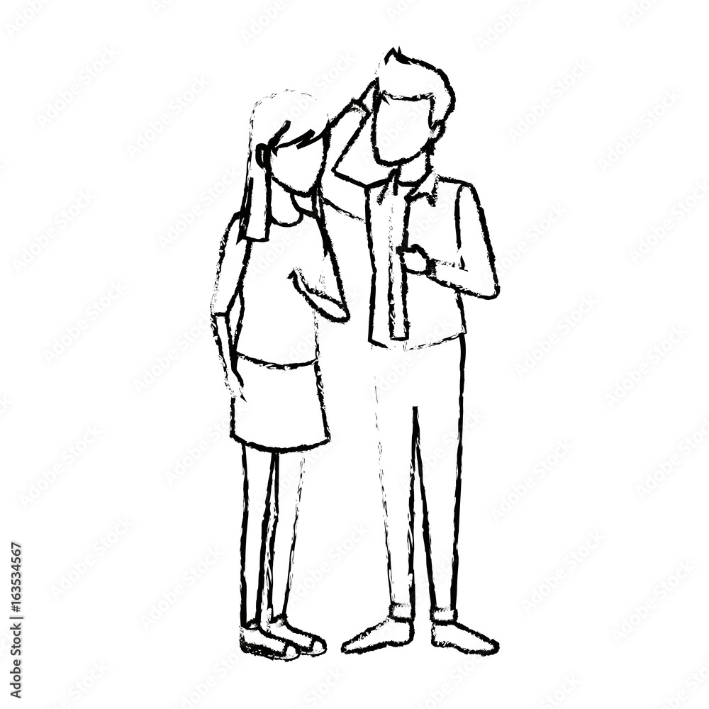 couple students girl and guy character standing