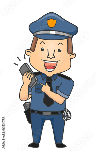 Man Policeman Phone Call 911 Illustration