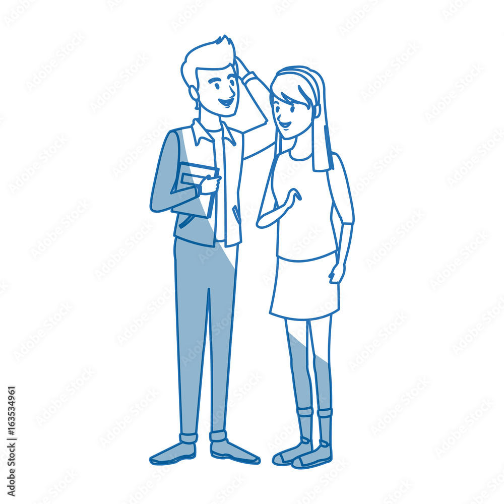 couple students girl and guy character standing couple students girl and guy character standing