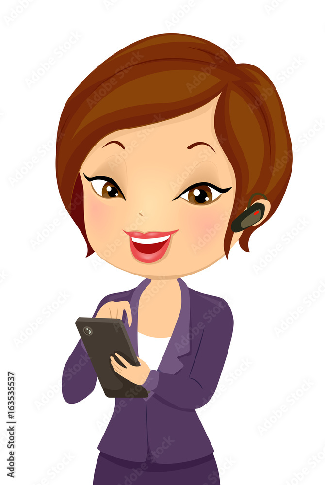 Girl Business Checking Notes Mobile Illustration Girl Business Checking Notes Mobile Illustration