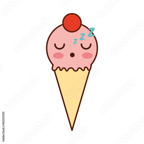 Delicious ice cream cone kawaii character vector illustration design