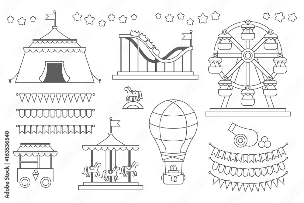 Set of line icon Circus attraction elements