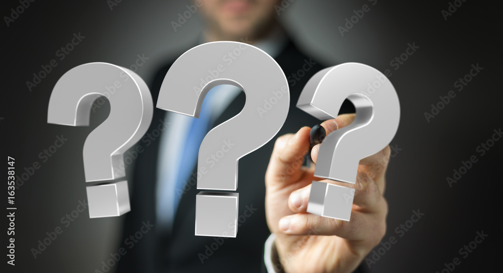 Businessman using 3D rendering question marks Businessman using 3D rendering question marks