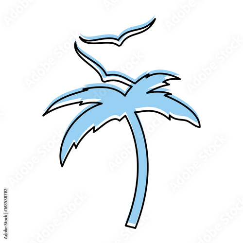 tree palm beach with gulls vector illustration design