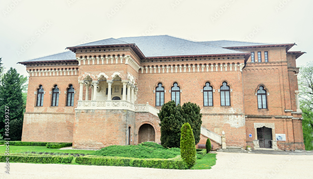 BUCHAREST, ROMANIA - APRIL 30, 2017: The Palace Mogosoaia near Bucharest, Romania, exterior detail. Build by Constantin Brancoveanu