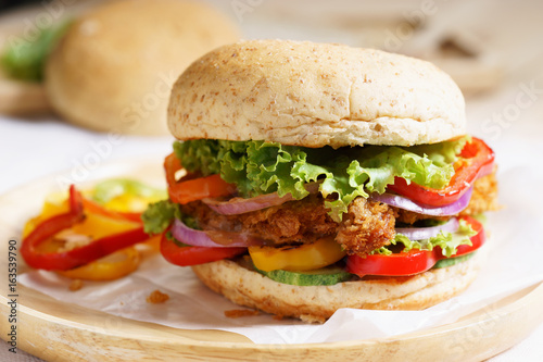 burger with fresh vegetable.